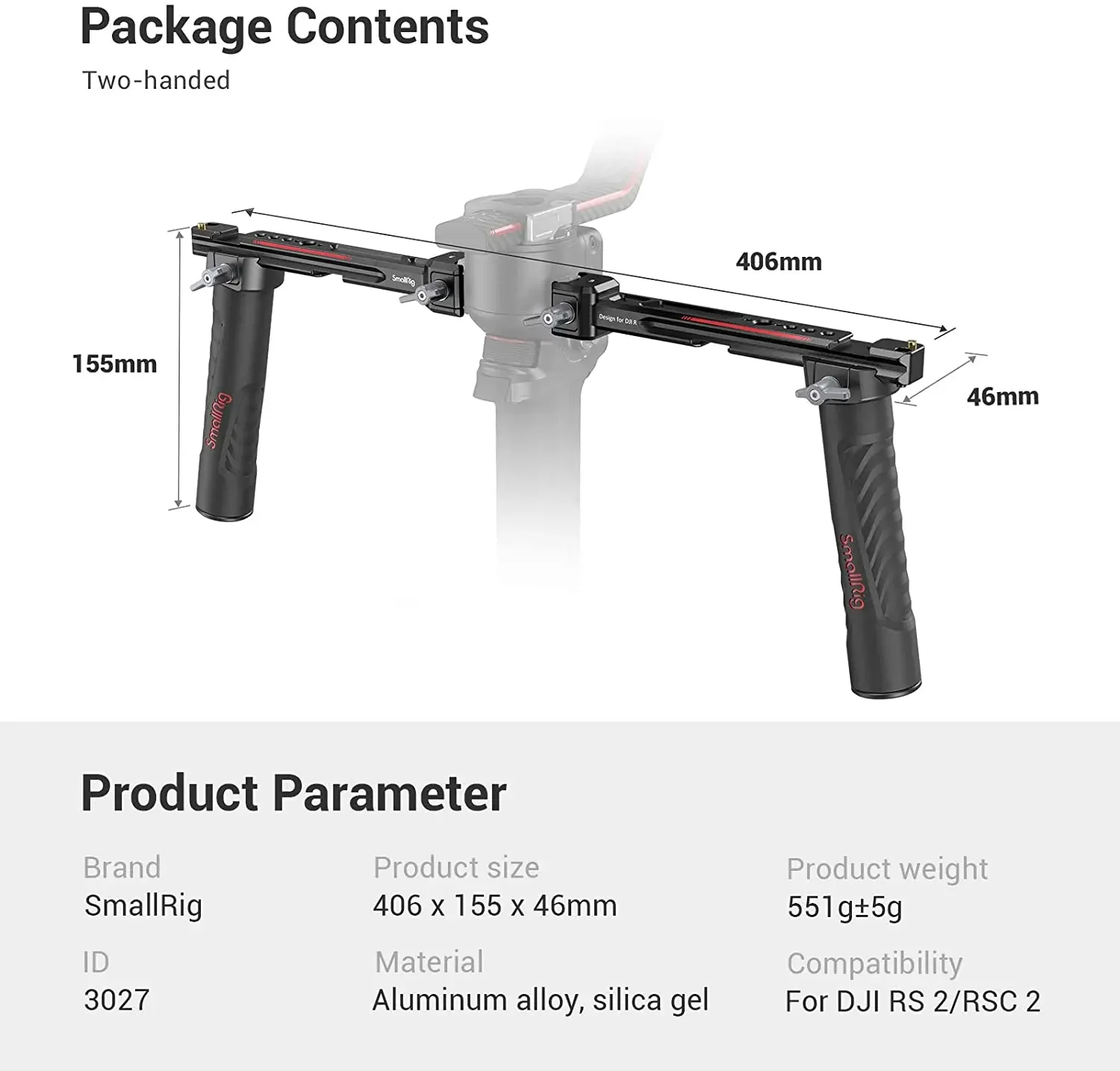 Handheld Stabilizer Gimbal - Регулируемая двойная рукоятка SmallRig 3027 для
