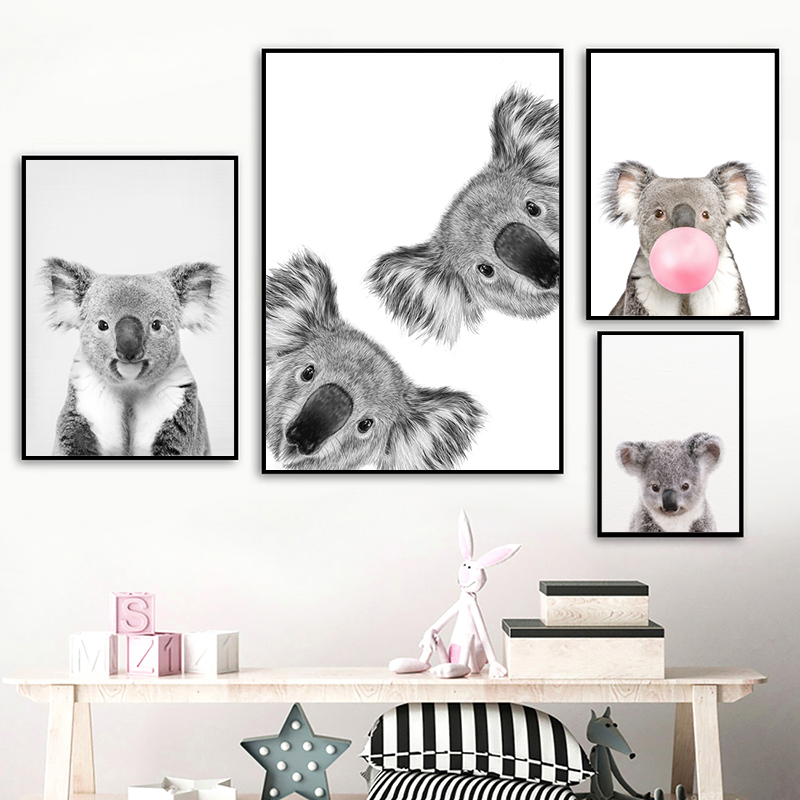 Photography Zoo - Черно-белая картина с принтом коалы, холст,