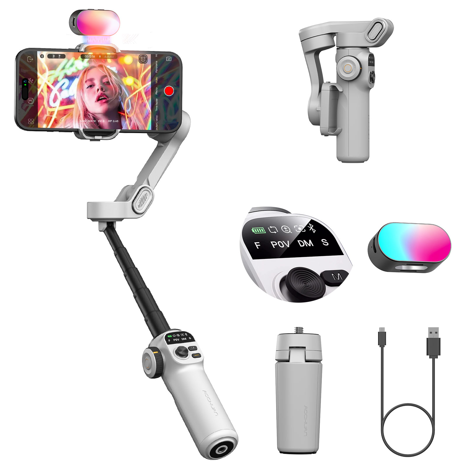 Handheld Stabilizer Gimbal - Комплект Aochuan Smart X2, белый 3-осевой